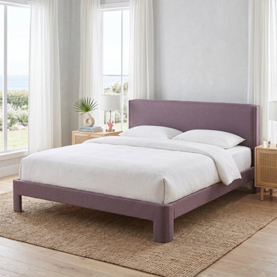 Lit rectangulaire moderne et minimaliste capitonné, Queen, lin violet