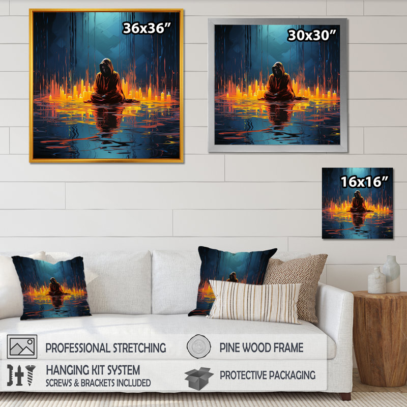 Mindful Moments Meditation I - reproduction d'art sur toile, Cadre flottant doré, 24" H x 24" W