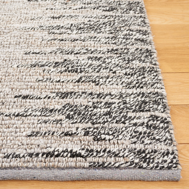 Tapis gris / noir en jute et laine tissés à la main Servan, Carré 6 pi