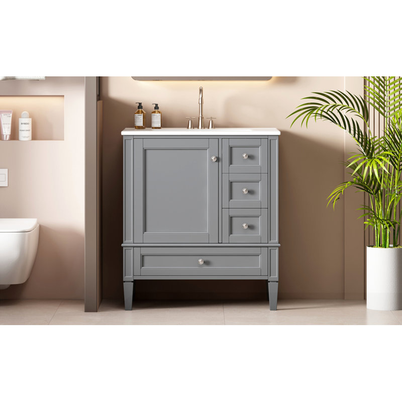 Meuble-lavabo 30 po avec lavabo en céramique, Gris