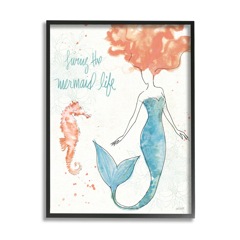 «Living the Mermaid Life Expression» par Anne Tavoletti - Peinture sur bois, Giclée encadrée noir minuit