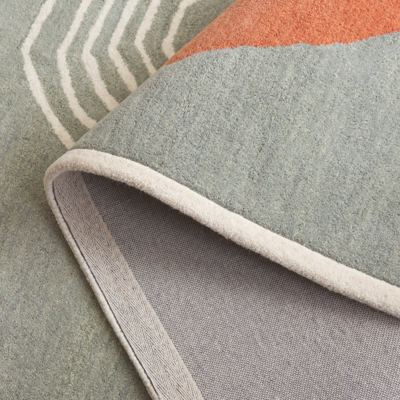 Anyfer Rodeo Drive Hand Tufted Wool/Cotton Abstract Rug in Grey/Rust, Rectangle 5' x 8'