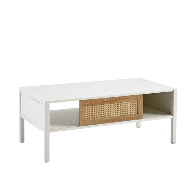 Table basse en rotin 40,16 po, Plateau blanc / base blanche