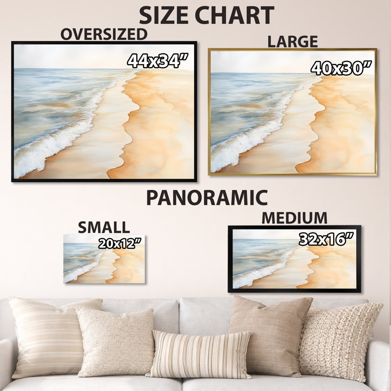 Décoration murale bord de mer Warm Sand Coastal Drift I - Beige, H 12 po x l 20 po, Cadre flottant noir