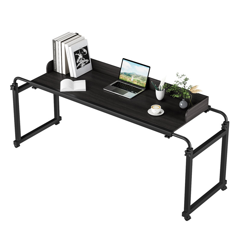 Bureau d'ordinateur portable pour lit, table de lit d'ordinateur portable à hauteur et longueur réglables, table de lit à roulettes pour lits de grande taille, bureau pour travailler debout, bureau pour lit de travail