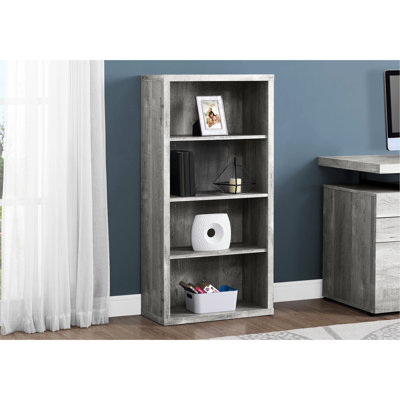 Bibliothèque à 5 niveaux avec aspect bois récupéré gris, rangement contemporain pour chambre à coucher avec rangement en stratifié, rangement spacieux
