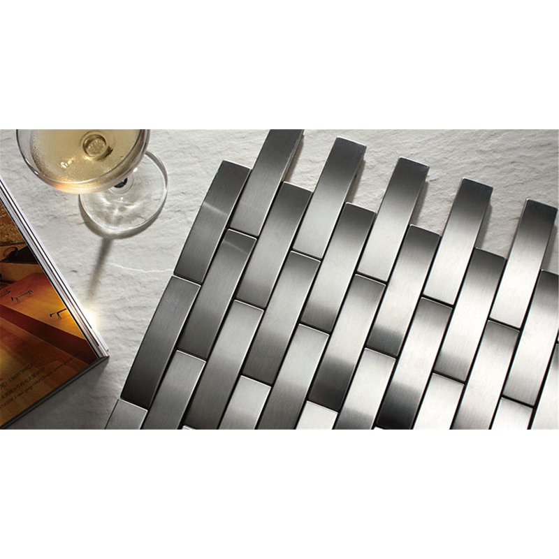 Iron 11.23 in. x 12.8 in. Brick Joint Matte Stainless Steel Mosaic Tile