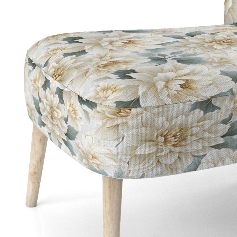 White Mandalas Chrysanthemum Boho Pattern II - Upholstered Cottage Accent Side Chair