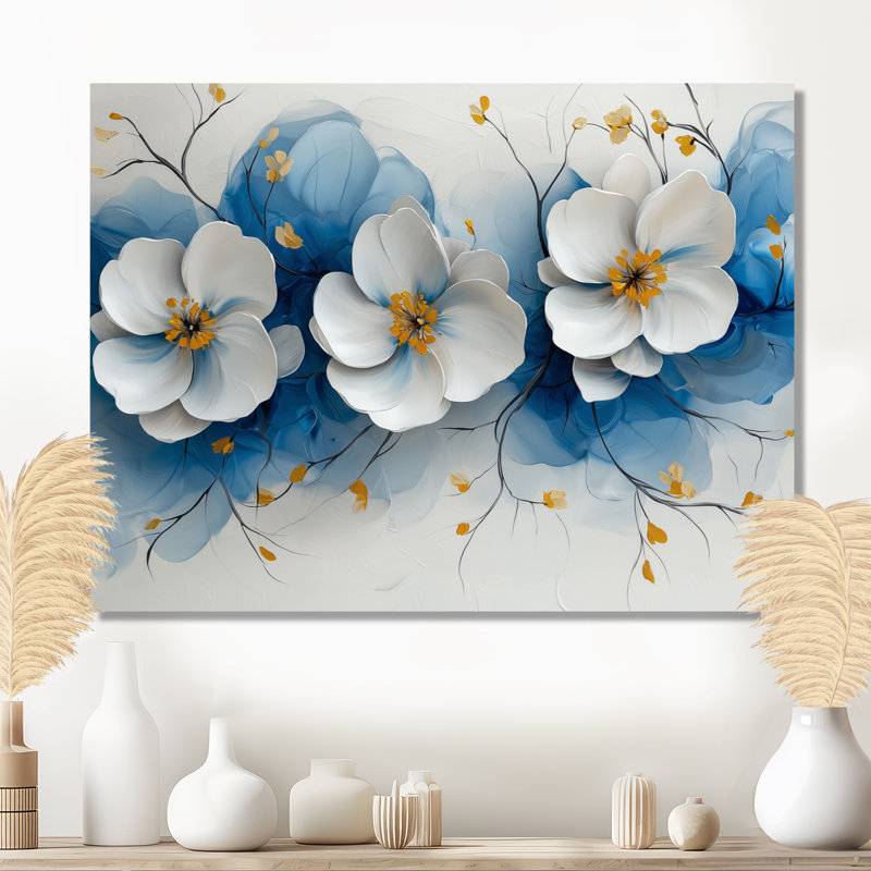 Velours fleurs de cerisier bleues Simplicity III - Fleurs de cerisier, H 34 po x l 44 po, Toile tendue, Ne s’applique pas