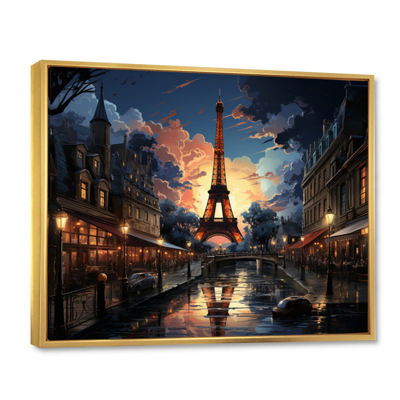 «Futuristic Paris Eiffel Tower Harmony - Franch», reproductions d'art mural, H 16 po x l 32 po x P 1 po, Cadre flottant doré