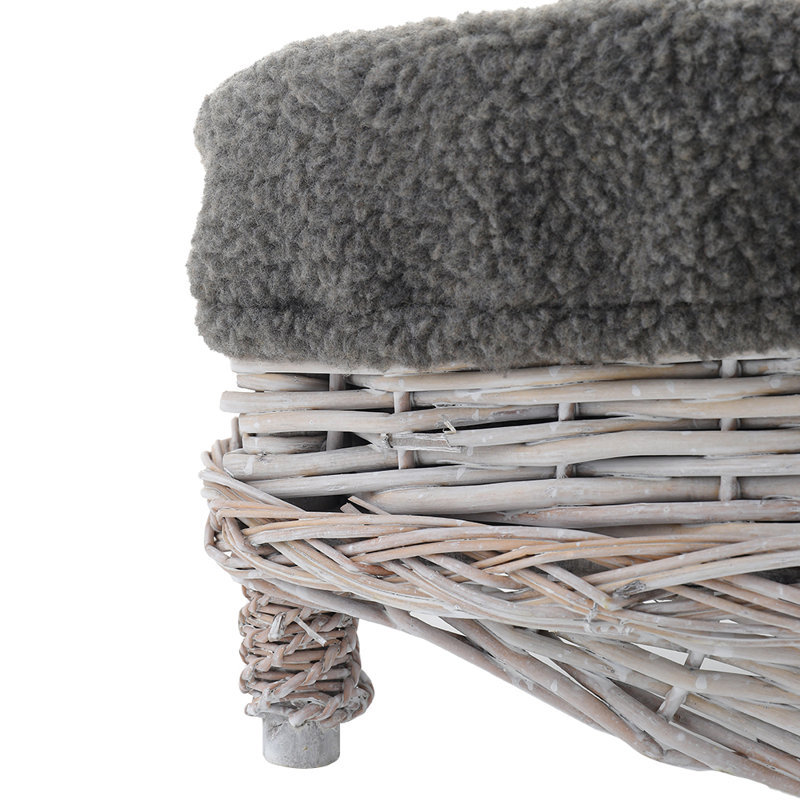 Grey Hand-Woven Rattan Medium Dog Bed