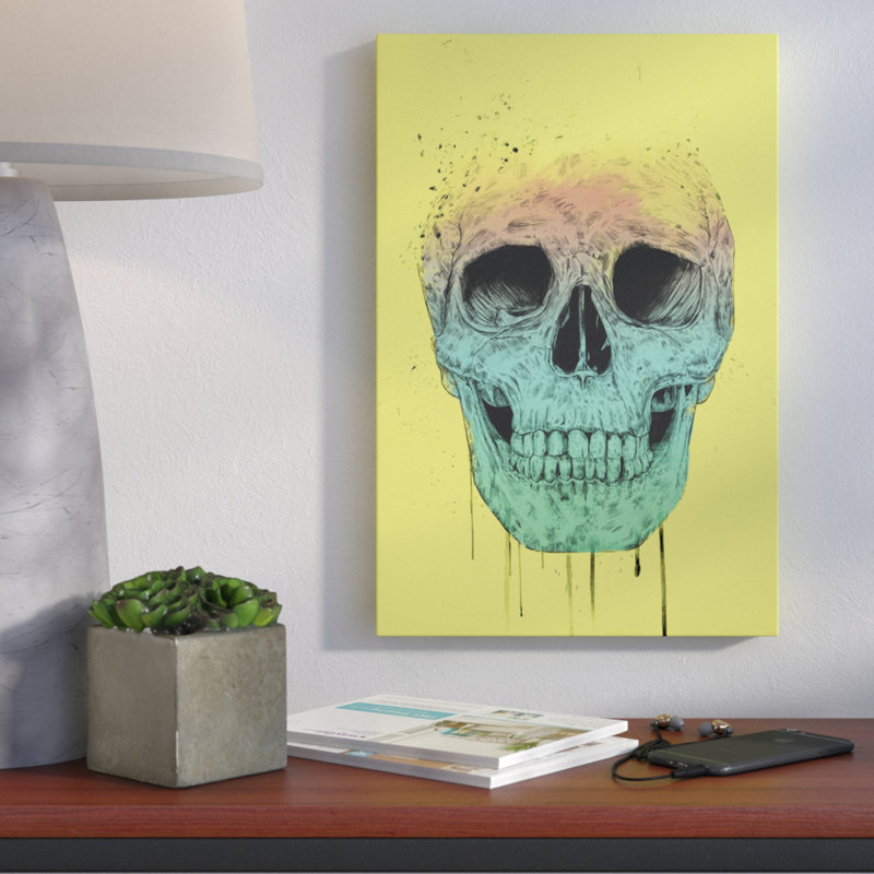 « pop art crâne », impression sur toile tendue, H 60 po x l 40po x P 1,5 po, Toile avec cadre noir, Pas de tapis