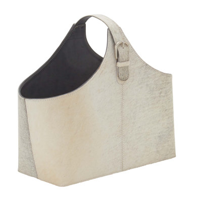 Sandie Leather Handmade Wood Decorative Magazine Holder with Detail Stitching and Curved Buckle Handles