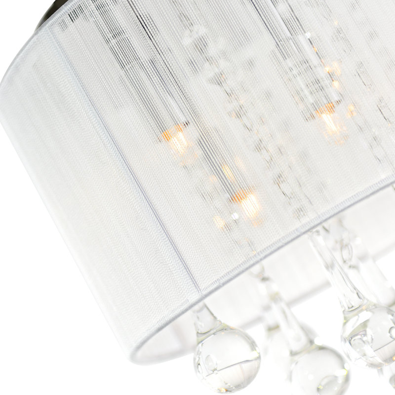 4 Light 10in Flush Mount Chrome Frame & White Shade with Crystal Drops, White