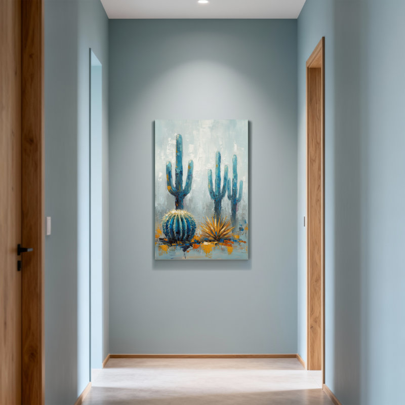 «Plants & Flowers Blue Cactus Desert Landscape», reproduction d'art, H 48 po x l 32 po