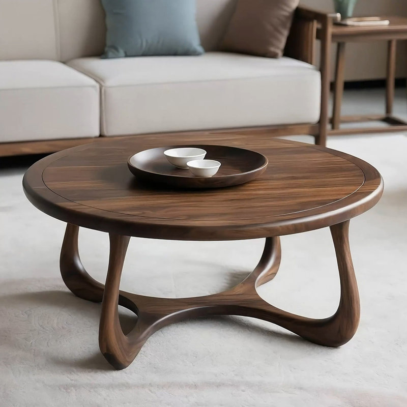 Table basse ronde de style chinois brun, 17.7" H x 39.4" W x 39.4" D