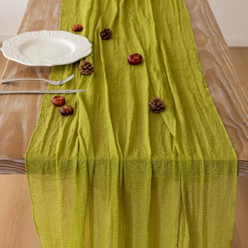 Chemin de table en mousseline vert mousse (3 pièces), 3 mètres, pour décoration de fête ou d'intérieur