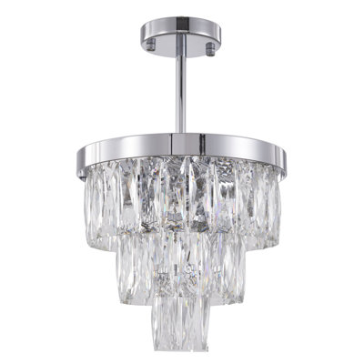 Transitional 3-Light Chrome Metal Chandelier With Clear Crystals