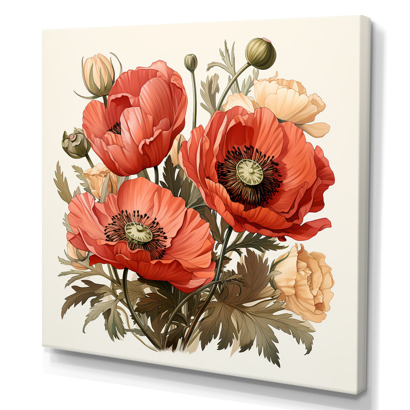 Red Serene Poppy Meadows III - Art mural coquelicot, H 36 po x l 36 po x P 1,5 po, Toile tendue
