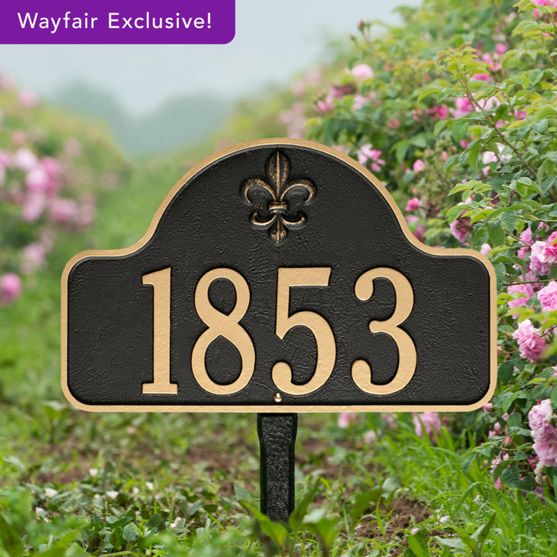 Lexy 1-Line Lawn Address Sign, Black/Gold, Yes