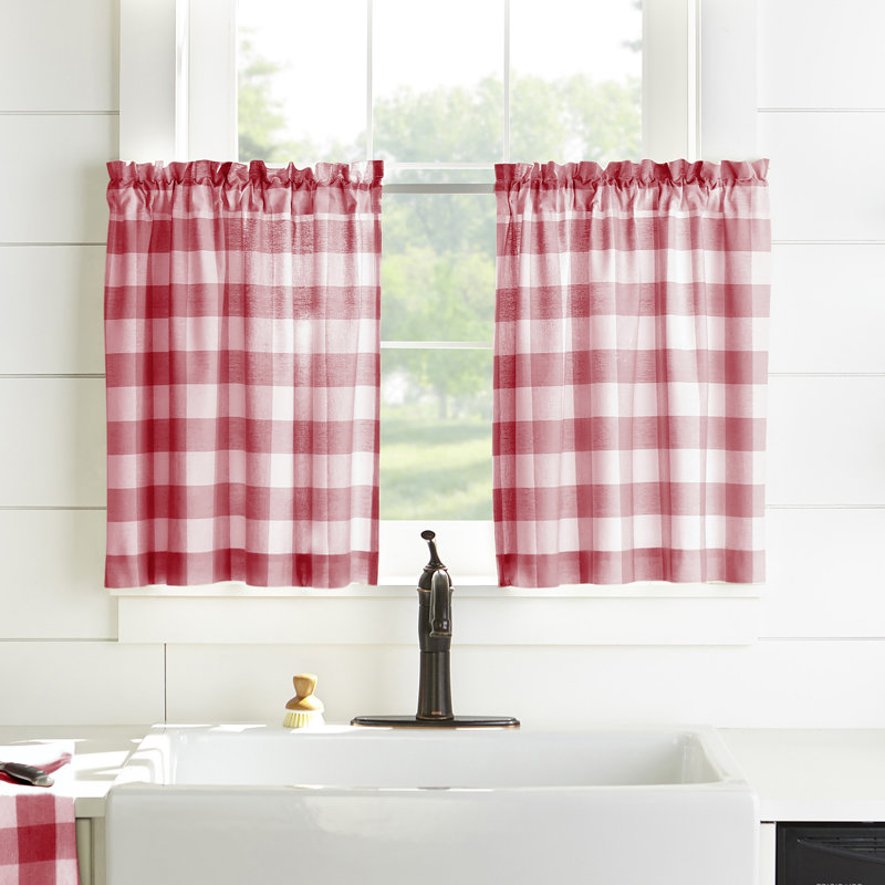Skookum Cotton Striped Tailored Cafe Curtain, 30" W x 24" L, Red/White