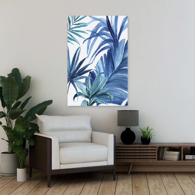 Tropique bleu I abstrait nature, art tropical, H 36 po x l 24 po