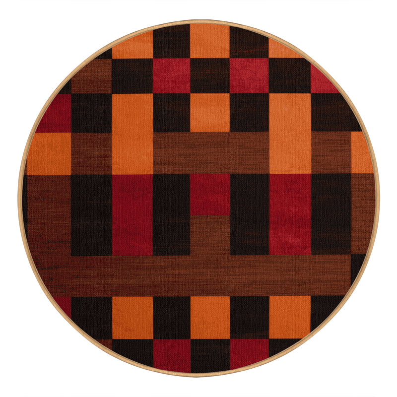 Machine Washable Checkered Brown Area Rug, Round 5'