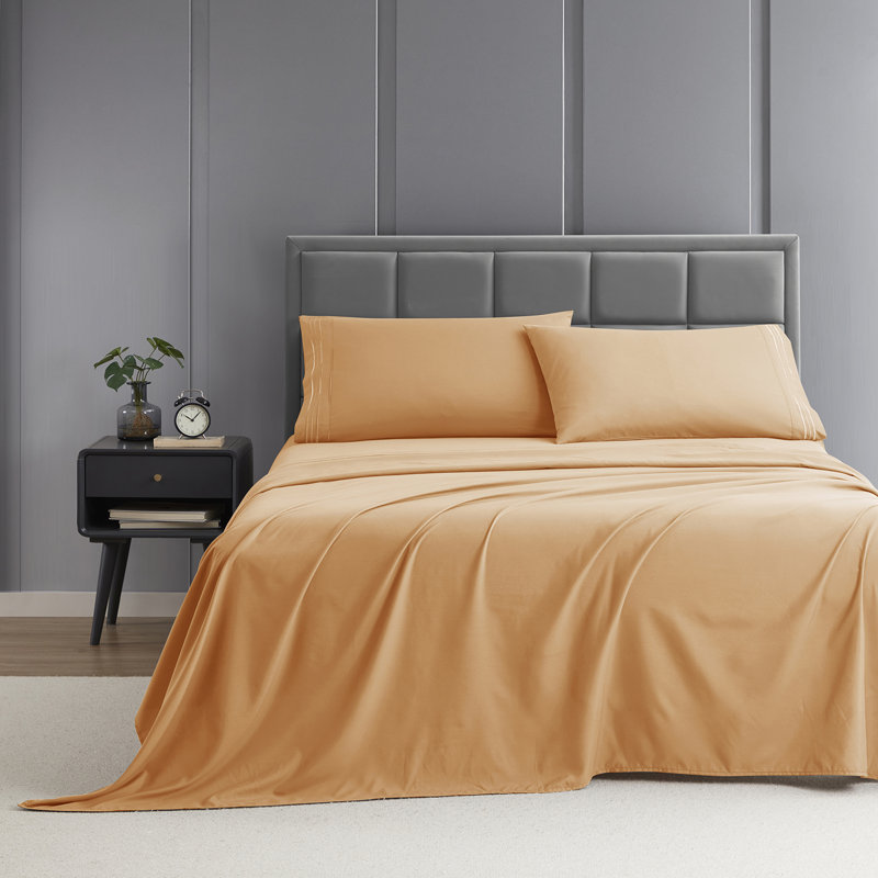 1800 Series Double-Brushed Microfiber Hypoallergenic Sheet Set, Light Orange, Twin XL Sheet Set with 1 Pillowcase