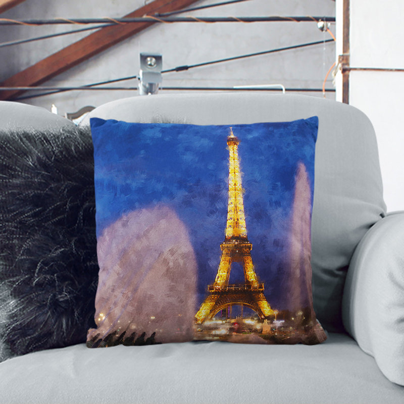 Eiffel Tower Vol.6 Square Throw Cushion, 40cm H x 40cm W x 15cm D, Black