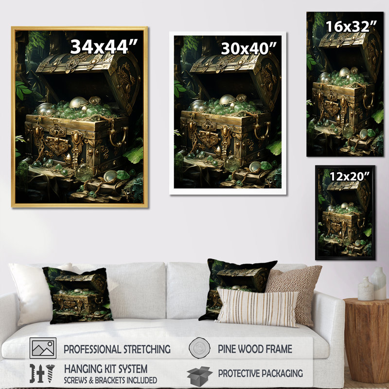 «Sea Robber Hidden Treasures Chest» sur impression sur toile, Cadre photo blanc, H 40 po x l 30 po x P 1,5 po