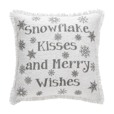Yuletide Burlap Fringed Cotton Reversible Throw Pillow
