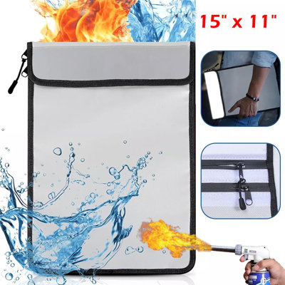 Large Fireproof Document Bag With Dual Zipper & Reflective Strips
