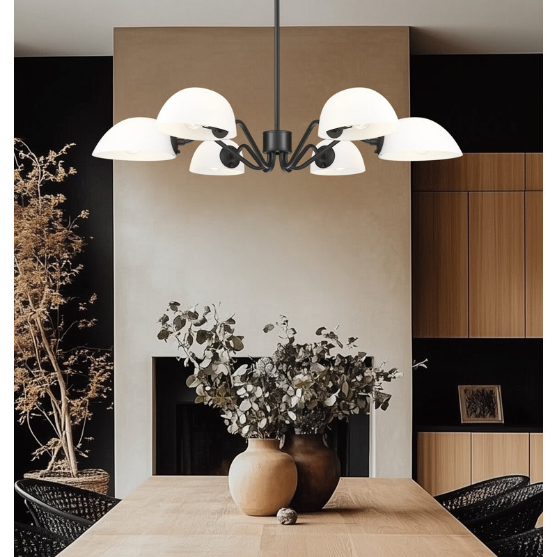 Lustre noir mat 6 lumières Justina, Noir mat