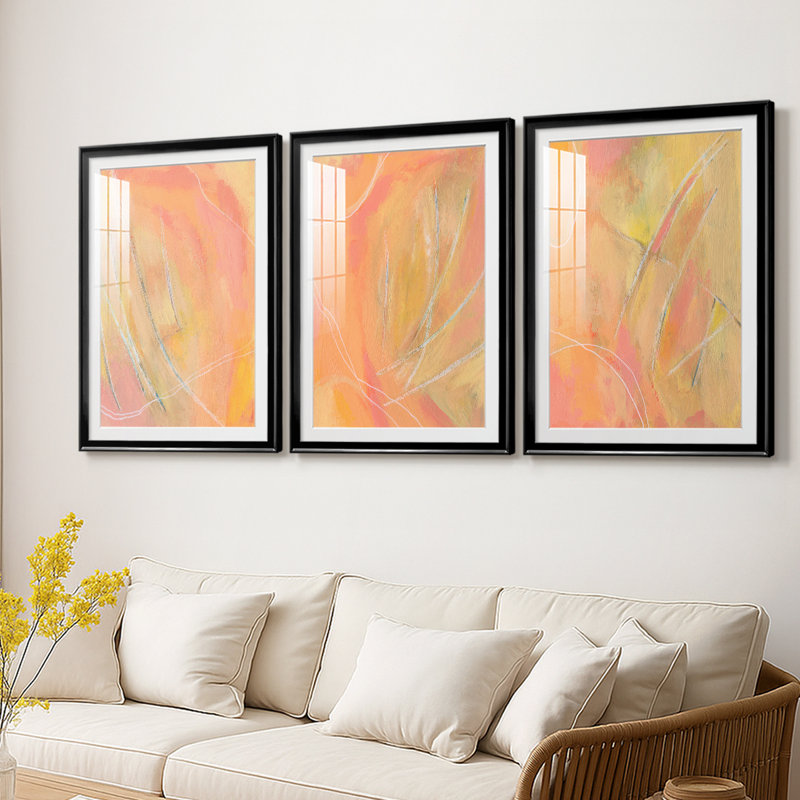 Peach Bliss I - impression sur mesure encadrée de qualité supérieure - 3 pièces, Noir, H 21 po x l 30 po