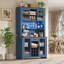 Armoire de rangement rustique avec portes à DEL, portes et tablettes de cuisine, bleu marine-1770811138