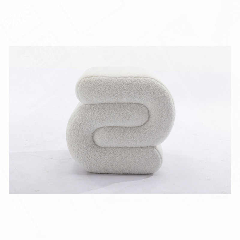 S-shape Ottoman Makeup Stool Footstool, Ivory Teddy