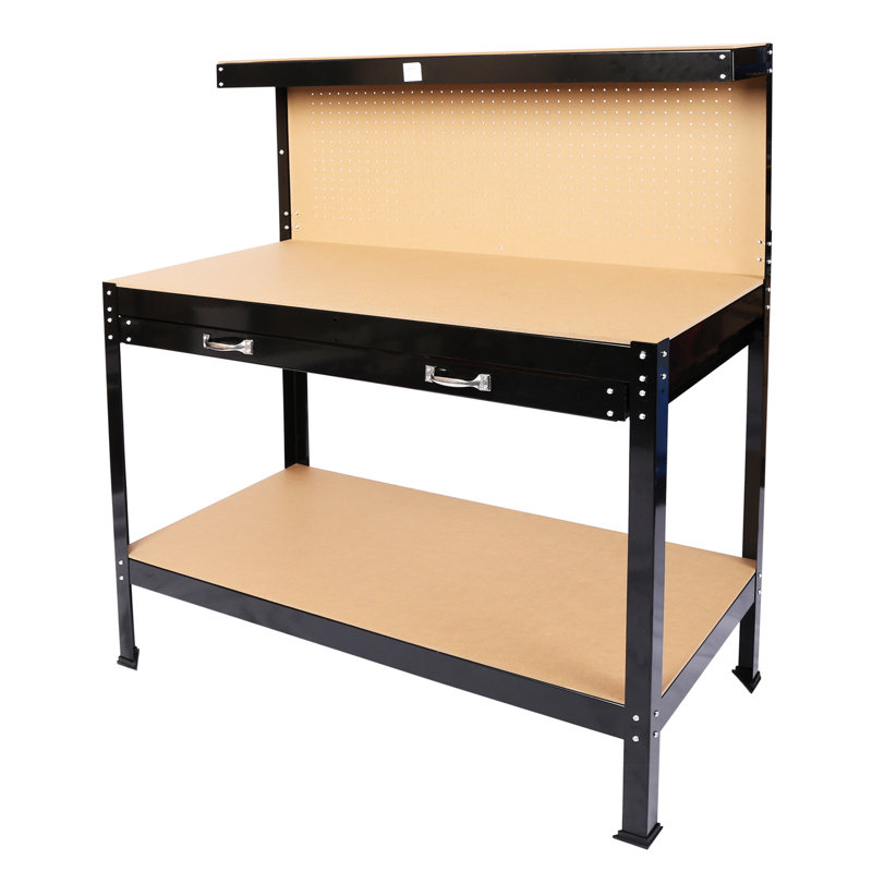 Établi robuste de 115 cm, capacité de 300 lb, structure en acier au carbone noir, surface de travail, imperméable, outil de station antirouille