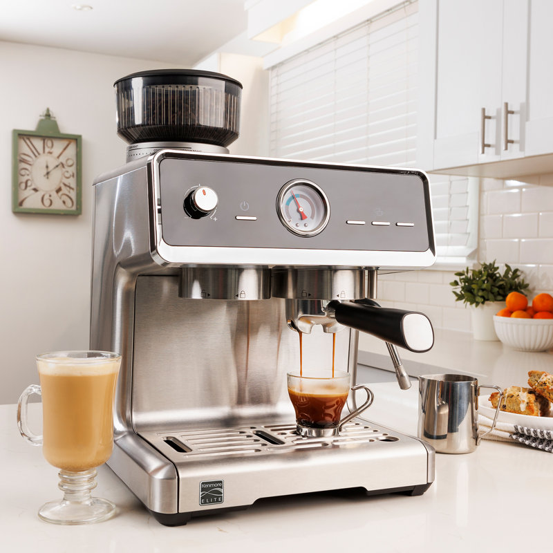Kenmore Espresso Machine - Semi-Automatic Coffee Maker With Auto Tamper, Auto Cleaning, Milk Steamer & Frother - Stainless Steel