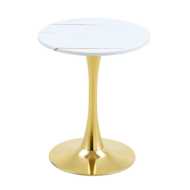 Round Dining Table (Not Including Chair), 28.3"H x 23.6"L x 23.6"W, White, Gold