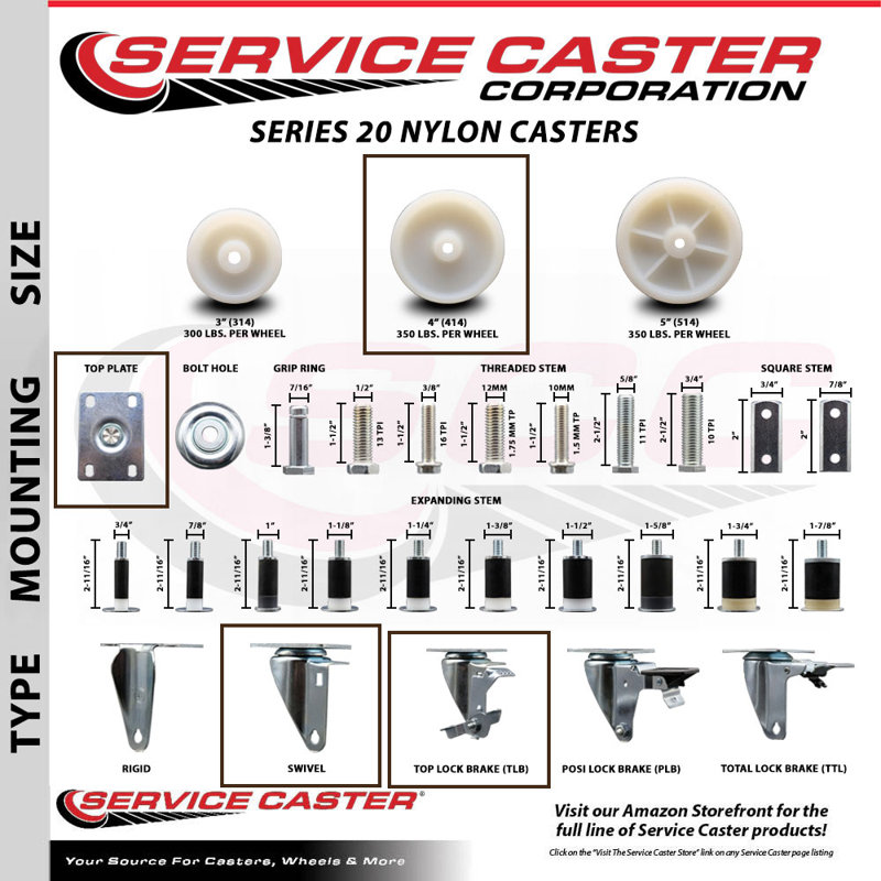 4 Piece Nylon Swivel Caster Set