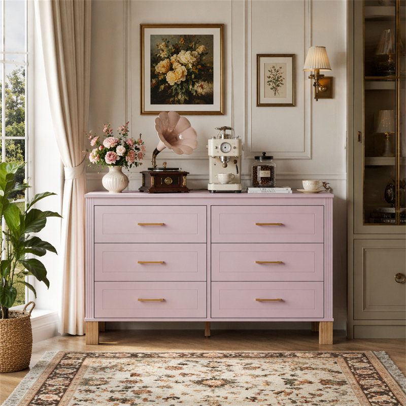 Commode double 6 tiroirs, Pink