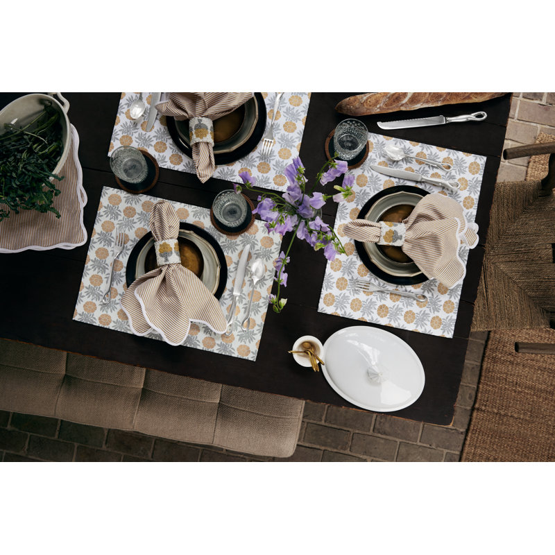 Handmade Floral Table Runnner, Beige/Gray/White