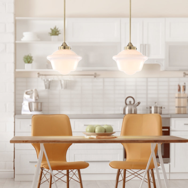 Luminaire suspendu simple à 1 lumière Gallucci, Laiton doré / blanc, Blanc, H 9 po x l 7,25 po x P 7,25 po