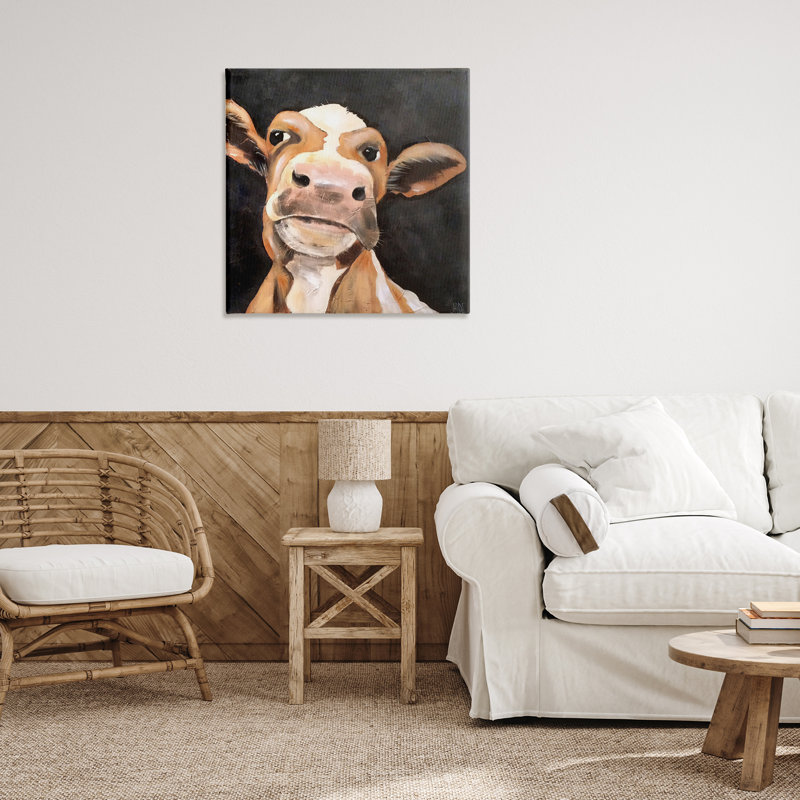 Vache champêtre sur toile par Jade Reynolds, H 36 po x l 36 po