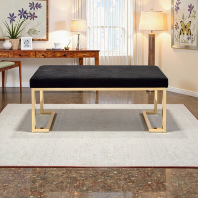Modern Black Faux Fur Bench with Champagne Gold Base - Luxurious Accent Seating by Brayden Studio