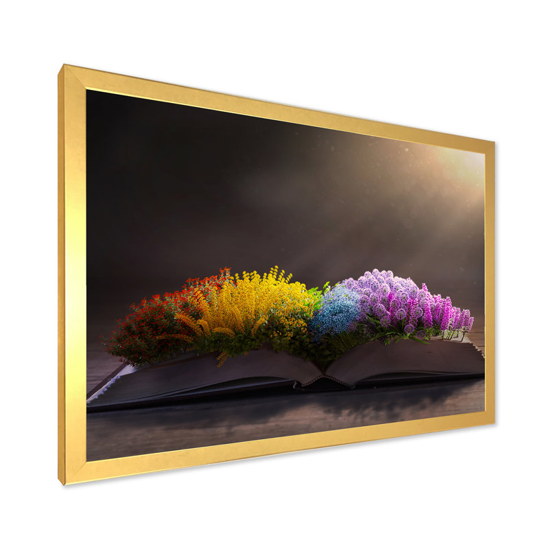 Fleurs colorées Bppl - œuvre d'art traditionnelle sur toile, Cadre doré, H 36 po x l 24 po x P 1 po