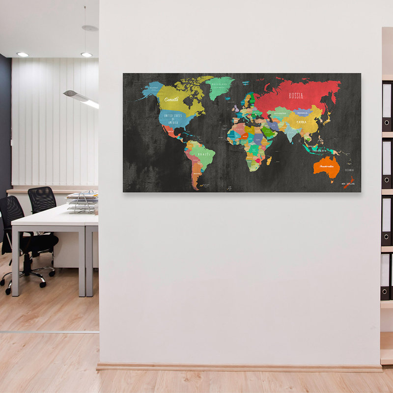 Modern Map Of The World by Joannoo - Wrapped Canvas Print, 35cm H x 70cm W x 4cm D