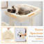 Large wooden cat tower with comfortable cat apartment, hammock, sisal-covered scratching post, and replaceable hanging ball