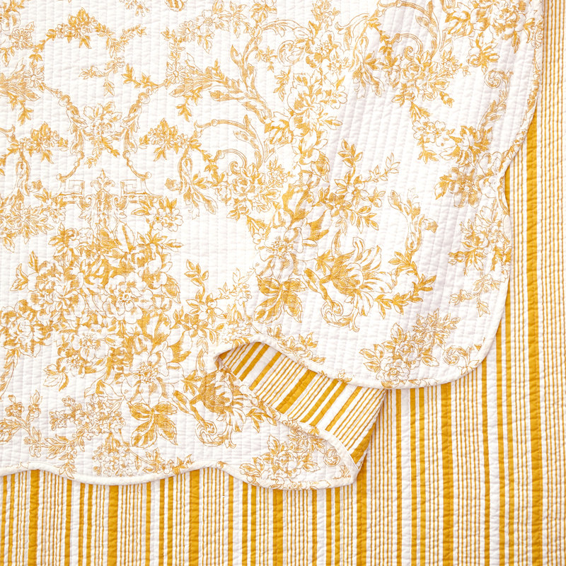 Ensemble de courtepointe réversible 3 pièces Garden Toile, Jaune, Courtepointe très grand et 2 très grandes taies 
