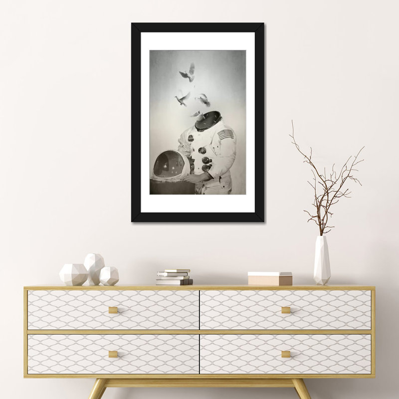 «Doves», impression sur toile, H 24 po x l 16 po x P 1 po, Papier d'art encadré noir, Blanc